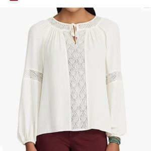 Chaps Xl cream long sleeve blouse with lace